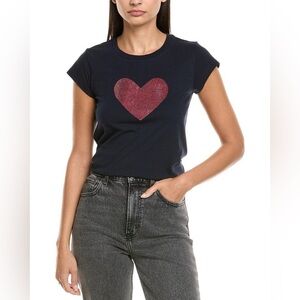 NWT Zadig and Voltaire Navy Blue/Red Embellishments Heart GraphicTop Small